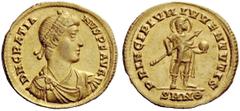 LATE ROMAN COINAGE Gratian, 367 – 383 Solidus, Nicomedia 367-375, AV 4.33 g. D N GRATIA – NVS P F AVG Pearl-diademed, draped and cuirassed bust r. Rev. PRINCIPIVM IVVENTVTIS The Emperor, nimbate and i