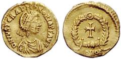 LATE ROMAN COINAGE Justa Gratia Honoria, sister of Valentinian III Tremissis, Ravenna or Roma circa 430-449, AV 1.44 g. D N IVST GRAT HONORIA P F AVG Pearl-diademed and draped bust r. Rev. Cross withi