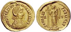 LATE ROMAN COINAGE Justa Gratia Honoria, sister of Valentinian III Solidus, Ravenna circa 430-435, AV 4.28 g. D N IVST GRAT HO – NORIA P F AVG Pearl-diademed and draped bust r., cross on shoulder, cro
