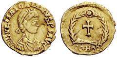 LATE ROMAN COINAGE Majorianus, 457 – 461 Tremissis, Ravenna 457-461, AV 1.46 g. D N IVL MAIORIANVS P F AVG Pearl-diademed, draped and cuirassed bust r. Rev. Cross within wreath; below, COMOB. C 15. La