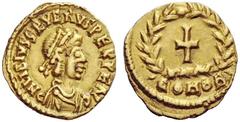 LATE ROMAN COINAGE Libius Severus, 461-465 Tremissis, Mediolanum 461-465, AV 1.45 g. D N LIBIVS SEVERVS PERPE AVG Pearl-diademed, draped and cuirassed bust r. Rev. Cross within wreath; below, COMOB. C