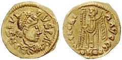 LATE ROMAN COINAGE Libius Severus, 461-465 Pseudo-Ravenna coinage. Tremissis, uncertain mint in Gaul and possibly struck by the Visigoths 461-470, AV 1.40 g. D N SEVI – RVS P N CS Diademed, draped and