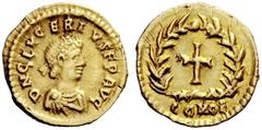 LATE ROMAN COINAGE Glycerius, 473-474 Tremissis Mediolanum 473-474, AV 1.43 g. DN GLVCER IVS F P AVG Pearl-diademed, draped and cuirassed bust r. Rev. Cross within wreath; in exergue, CONOB. Ulrich-Ba