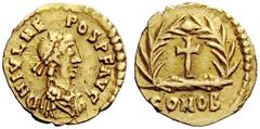 LATE ROMAN COINAGE Julius Nepos, 474 – 475 Tremissis, Mediolanum 474-475, AV 1.44 g. D N IVL NE – POS P F AVG Pearl-diademed, draped and cuirassed bust r. Rev. Cross within wreath; in exergue, COMOB. 