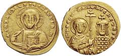 THE BYZANTINE EMPIRE Nicephorus II Phocas, 15 August 963 – 10 December 969, with Basil II and Constantine VIII Histamenon 963-969, AV 4.43 g. +IHS XIS REX REGNATIhM Facing bust of Christ with decorate