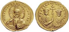 THE BYZANTINE EMPIRE Basil II Bulgaroctonos, 11 January 976 – 15 December 1025, with Constantine VIII, co-emperor throughout the reign Tetarteron 1005-1025, AV 4.22 g. +IhSXISReX ReGNANTIhm Nimbate bu