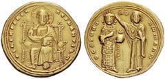 THE BYZANTINE EMPIRE Romanus III Argyrus, 12 November 1028 – 11 April 1034 Histamenon 1028-1034, AV 4.37 g. +IhS XIS REX – REGNANTIhM Christ, nimbate , enthroned facing raising r. hand in benediction 
