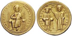 THE BYZANTINE EMPIRE Romanus III Argyrus, 12 November 1028 – 11 April 1034 Histamenon 1028-1034, AV 4.35 g. +IHS XIS REX – REGNANTIYM Christ, nimbate , enthroned facing raising r. hand in benediction 