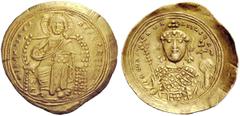 THE BYZANTINE EMPIRE Constantine IX Monomachus, 11 June 1042 – 11 January 1055 Histamenon 1042-1055, AV 4.35 g. +IHS XIS REX – REGN[ANTIhM] Christ, nimbate, enthroned facing raising r. hand in benedic