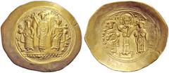 THE BYZANTINE EMPIRE Romanus IV Diogenes, 1 January 1068 – September 1071 and associate ruler Histamenon circa 1068-1071, AV 4.25 g. KwN – MX – ANV Three figures standing facing; Michel VII, in centre