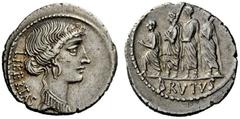 ROMAN REPUBLICAN COINAGE M. Iunius Brutus. Denarius 54 BC, AR 3.86 g. Head of Libertas r.; behind, LIBERTAS. Rev. L. Iunius Brutus (Cos. 509), walking l., between two lictors and preceded by an accens