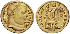 THE ROMAN EMPIRE Licinius I, 308 – 324 Aureus, Nicomedia 317-318, AV 5.29 g. Laureate head r. Rev. Jupiter standing l. on inscribed platform, holding victory and sceptre; at his feet, eagle and in r. 