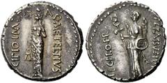 The Roman Republic Imperatorial Issues Q. Caecilius Metellus Pius Scipio and P. Licinius Crassus. Denarius, Africa 47-46, AR 3.84 g. Q·METEL· PIVS – [S]CIPIO·IMP Lion-headed figure of Genius Terrae Af