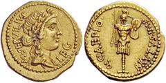 The Roman Republic Imperatorial Issues Q. Caepio Brutus and M. Servilius. Aureus, mint moving with Brutus 42, AV 8.03 g. M·SERVILIVS – LEG Laureate head of Libertas r. Rev. Q·CAEPIO· – BRVTVS·IMP Helm