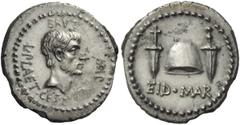 The Roman Republic Imperatorial Issues M. Iunius Brutus with L. Plaetorius Caestianus. Denarius, Northern Greece circa 43-42, AR 3.51 g. BRVT IMP – L·PLAET·CEST Bare head of Brutus r. Rev. EID·MAR Pil