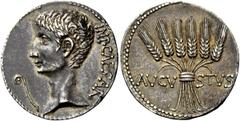 The Roman Empire Octavian, as Augustus 27 BC – 14 AD Cistophoric tetradrachm, Pergamum circa 27-26 BC, AR 12.08 g. IMP CAESAR Bare head l.; before, lituus . Rev. AVGV – STVS Six bunched corn ears. C 3