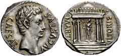 The Roman Empire Octavian, as Augustus 27 BC – 14 AD Denarius, Colonia Patricia circa 19 BC, AR 3.76 g. CAESAR – AVGVSTVS Bare head r. Rev. MARTIS – VLTORIS Round domed tetrastyle temple within which 