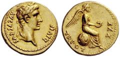 The Roman Empire Octavian, as Augustus 27 BC – 14 AD Quinarius, Lugdunum July 7 AD – June 8 AD, AV 3.84 g. AVGVSTVS – DIVI F Laureate head r. Rev. TR POT – XXX Victory, draped, seated r. on globe, hol
