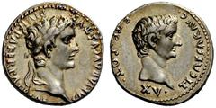 The Roman Empire Octavian, as Augustus 27 BC – 14 AD Denarius, Lugdunum circa 13-14 AD, AR 3.85 g. CAESAR AVGVSTVS – DIVI F PATER PATRIAE Laureate head of Augustus r. Rev. TI CAESAR AVG – F TR POT XV 
