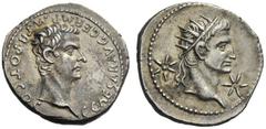 The Roman Empire Gaius, 37 – 41 Denarius, Lugdunum 37-38, AR 3.72 g. C CAESAR AVG GERM P M TR POT COS Bare head of Gaius r. Rev. Radiate head of Augustus (or Tiberius) r. between two stars. C 11. BMC 