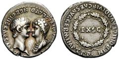 The Roman Empire Nero augustus, 54 – 68 Denarius end of 54, AR 3.66 g. [AGRIPP] AVG DIVI CLAVD NERONIS CAES MAT[ER] Confronted busts of bare-headed Nero and Agrippina II, draped with hair in long plai