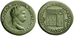 The Roman Empire Nero augustus, 54 – 68 Sestertius Lugdunum circa 65, Æ 25.43 g. NERO CLAVD CAESAR AVG GER P M TR P IMP P P Laureate head r., with globe at point of bust. Rev. PACE·P·R·TERRA·MARIQ·PAR