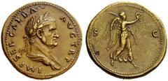 The Roman Empire Galba, 68 – 69 Sestertius June 68, Æ 25.79 g. IMP SER GALBA – AVG TR P Oak-wreathed and draped bust r. Rev. S – C Victory alighting r., holding wreath in r. hand and palm branch over 