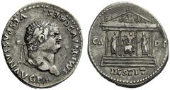 The Roman Empire Titus augustus, 79 – 81 Cistophoric tetradrachm struck in Rome 80-81 for circulation in Asia, AR 11.17 g. IMP TITVS CAES – VESPASIAN AVG P M Laureate head r. Rev. CA – PIT Tetrastyle 