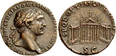 The Roman Empire Trajan, 98 – 117 As circa 107-108, Æ 9.40 g. IMP CAES NERVAE TRAIANO AVG GER DAC P M TR P COS V P P Laureate head r., drapery on l. shoulder. Rev. S P Q R OPTIMO PRINCIPI Octastyle te