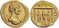 The Roman Empire Hadrian, 117 – 134 Aureus 119-122, AV 7.25 g. IMP CAESAR TRAIAN – HADRIANVS AVG Laureate, draped and cuirassed bust r. Rev. P M T – R P C – OS III Hercules standing facing, holding cl