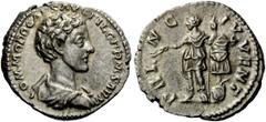 The Roman Empire Commodus caesar, 166 – 177 Denarius 175-176, AR 3.35 g. COMMODO CAES AVG FIL GERM SARM Draped and bareheaded bust r. Rev. PRINC – IVVENT Commodus standing l., holding branch in r. han