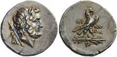 Greek Coins Lycia, Oinoanda. Didrachm circa 200 BC, AR 8.14 g. Description Laureate head of Zeus r.; in l. field, A and sceptre. Rev. OI – NO / AN Eagle standing r. on winged thunderbolt. References S