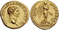 The Roman Empire Claudius, 41 – 54. Aureus, Roma 44-45, AV 7.70 g. Description: TI CLAVD·CAESAR·AVG·P·M·T·R·P·IIII Laureate head r. Rev. PACI – AVGVSTAE Pax-Nemesis advancing r., holding caduceus in l