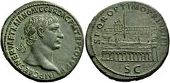 The Roman Empire Trajan, 98 – 117. Sestertius, Roma 103-104, Æ 25.8 g. Description: IMP CAES NERVAE TRAIANO AVG GER DAC P M TR P COS V P P Laureate bust r. with aegis. Rev. SPQR OPTIMO PRINCIPI S C. T