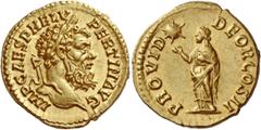 The Roman Empire Pertinax, 192 – 193. Aureus, Roma 1st January-28th March 193, AV 7.18 g. Description: IMP CAES P HELV – PERTIN AVG Laureate head r. Rev. PROVID – DEOR COS II Providentia standing l., 