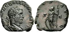 The Roman Empire Gallienus, 253 – 268. Sestertius, Roma 253-254, Æ 19.0 g. Description: IMP C P LIC GALLIENVS A[V]G Laureate and draped bust r. Rev. [VI]RTVS AVGG S C Virtus standing l., resting r. ha