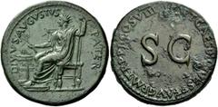 The Roman Empire Octavian as Augustus, 27 BC – 14 AD Divus Augustus. Sestertius 80-81, Æ 24.99 g. DIVVS AVGVSTVS – PATER Augustus, radiate and togate, seated l. on chair, holding patera and long verti