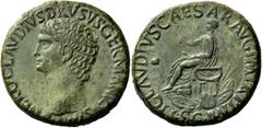 The Roman Empire In the name of Nero Claudius Drusus, father of Germanicus Sestertius circa 41-50 and later (?), Æ 26.90 g. NERO CLAVDIVS DRVSVS GERMANICVS IMP Bare head l. Rev. TI CLAVDIVS CAESAR AVG