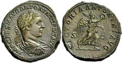 The Roman Empire Elagabalus, 218 – 222 Sestertius 218-222, Æ 22.74 g. IMP CAES M AVREL ANTONINVS PIVS AVG Laureate, draped and cuirassed bust r. Rev. VICTORIA ANTONINI AVG S – C Victory advancing r., 