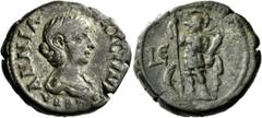 The Roman Empire Annia Faustina, third wife of Elagabal Too few coins of Annia’s survive to really identify portrait types. AMP. Tetradrachm, Alexandria 221-222, billon 14.39 g. ANNIA – FAYCTINA – CEB