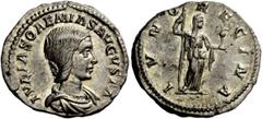 The Roman Empire Julia Soemia, mother of Elagabal Some portraits of Julia Soemias show resemblance to her son Elagabal. She is usually shown as a young woman. AMP. Denarius 218-222, AR 3.37 g. IVLIA S
