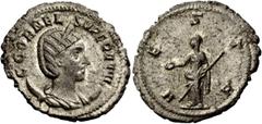 The Roman Empire Cornelia Supera, wife of Aemilian A very rare lady, as it seems with only the below single portrait type. AMP. Antoninianus 253, AR 3.60 g. C CORNEL SVPERA AVG Diademed and draped bus