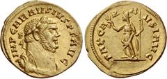 The Roman Empire Carausius, 286 -293. Aureus, Londinium October 286-March 287, AV 4.20 g. IMP CARAVSIVS P F AVG Laureate, draped and cuirassed bust r. Rev. PAX CA – R – A VSI AVG Pax standing l., hold