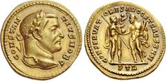 The Roman Empire Constantius I Chlorus caesar, 293 – 305. Aureus, Trier 303, AV 5.15 g. CONSTANTIVS NOB C Laureate head r. Rev. CONSERVA – TORES AVGG ET CAESS NN Jupiter, on l., standing r., holding s