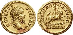 The Roman Empire Septimius Severus, 193 – 211. Aureus 203, AV 7.32 g. SEVERVS – PIVS AVG Laureate head r. Rev. INDVLGENTIA AVGG The Dea Caelestis riding r. on lion, holding thunderbolt and sceptre; be