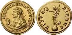 The Roman Empire Carinus caesar, 282 – 283. Aureus, Siscia ? 282-283, AV 4.30 g. M AVR CARINVS NOB CAES Laureate and cuirassed bust l., r. hand raised; the lorica decorated with aegis. Rev. VICTO –RIA