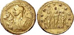 The Roman Empire Maximian Herculius first reign, 286 – 305. Medallion 297-298, Æ 26.02 g. VIRTVS MAXIMIANI AVG Laureate half bust of Maximianus l., wearing cuirass with aegis on breastplate and holdin