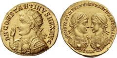 The Roman Empire Constantine I, 307 – 337. Medallion of 1 1/2 solidi, Antiochia 326, AV 6.59 g. D N CONSTANTINVS MAX AVG Radiate, draped and cuirassed bust l., raising r. hand and holding globe in l. 