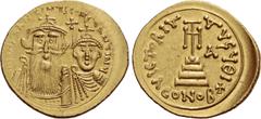 The Byzantine Empire Constans II, 641 – 668 and associate rulers from 654. Solidus, Syracuse 654-659, AV 4.43 g. d N CONSTANTINЧS CCONSTANTINЧ Facing busts of Constans on l. and Constantine IV on r., 