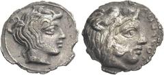 Greek Coinage Longane. Litra c. 420-400, AR 0.55 g. Head of young Heracles r. Rev. Head of young river-god r. Jenkins, AIIN 20 Suppl., pl. 11, i. Campana 2 (this coin illustrated). Very rare. Old cabi